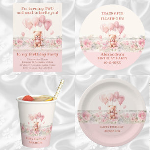 Cute Pink Girl Teddy Birthday Party Paper Cups