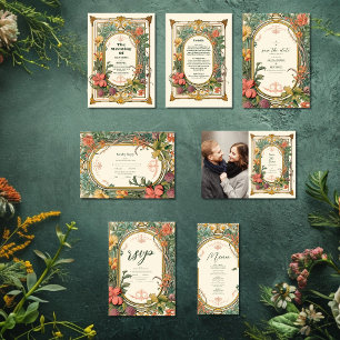 Vintage Floral Art Nouveau Wedding RSVP Card