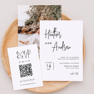 Calligraphy Minimalist Wedding QR Code RSVP Card