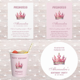 Crown Glitter Pink Fairytale Princess Birthday Paper Cups