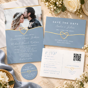 Dusty Blue Wedding Invite with QR Code