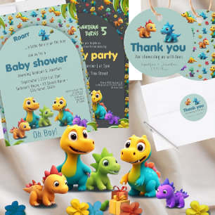 3d Dino dinosaur baby shower books for baby  Enclosure Card