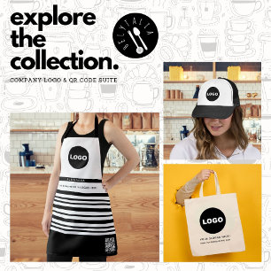 Business Logo QR White Modern Simple Employee Name Apron