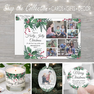 Holly Jolly Christmas 6 Photo Collage Watercolor Holiday Card