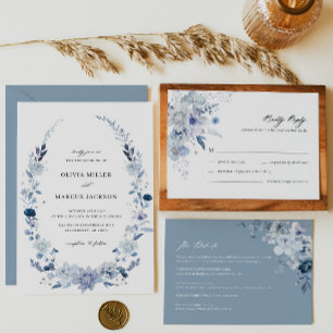 Boho Dusty Blue Floral Save The Date Invitation