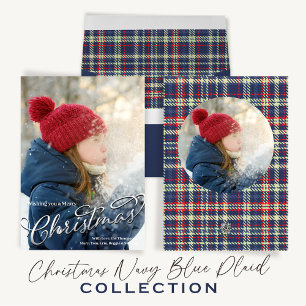 Navy Blue Plaid Christmas Return Address Label