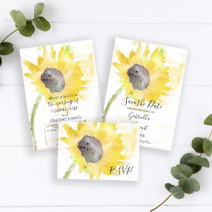 Yellow Sunflower on White Watercolor Wedding RSVP
