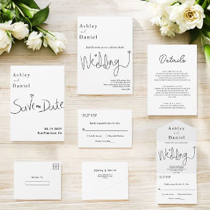 Elegant Simple Black And White Chic Modern Wedding RSVP Card