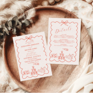Wavy Whimsical Italian Doodle Wedding  Save The Date