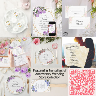 Elegant Gold Glitter Geo Purple Floral Wedding Paper Plate
