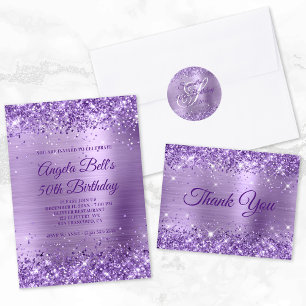Glitter Light Purple Foil 50th Birthday Thank You Postcard