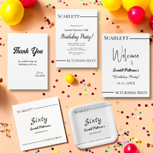 Modern Simple Black And White Elegant Birthday Thank You Card