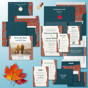 Red Blue Love Typography Border Save The Date