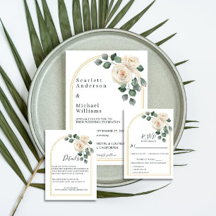 White roses Spring Floral Romantic Wedding Invitation