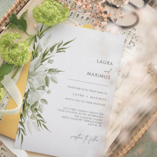 White Floral Greenery Wedding Invitation