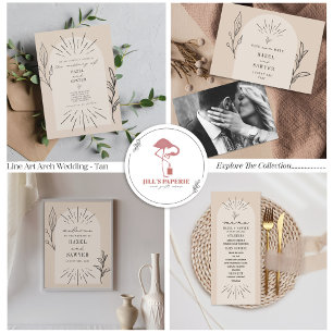 Tan Arch Wedding RSVP QR All In One Invitation