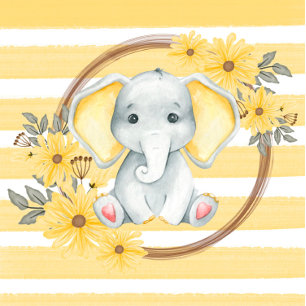 Watercolor Elephant With Yellow Ears Baby Shower Invitation