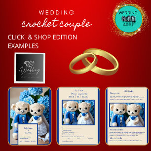 blue crochet wedding couple invitation