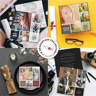 4 Photo Collage Foil Squares Chic Graduation Party Invitation