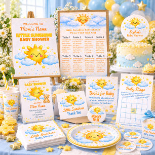 Smiling Sun Blue Clouds Baby Shower Theme Paper Plate