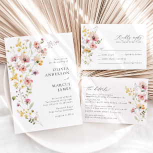 Boho Spring Colourful Wildflower Wedding RSVP Card