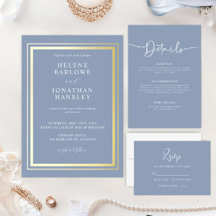 Dusty Blue Minimalist Modern Elegant Wedding RSVP Card