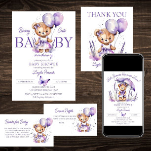 Beary teddy bear purple baby shower books for baby enclosure card