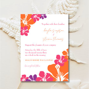 Tropical Pink Orange Purple Hibiscus RSVP Card