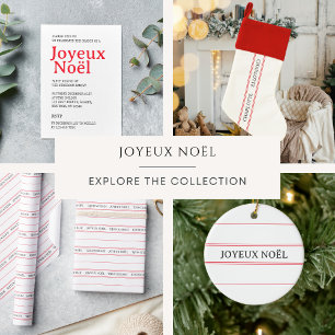 French "Joyeux Noël" Red Stripe Family Name Ceramic Tree Decoration