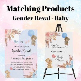 Budget gender reveal pampas teddy bear couple