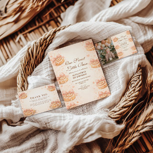 Photo Blush Cinnamon Bow Little Bun 1st Birthday Invitation