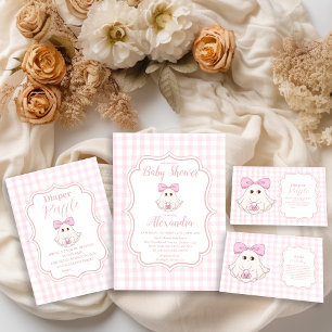 Pink Halloween Ghost Bow Girl Baby Shower Invitation