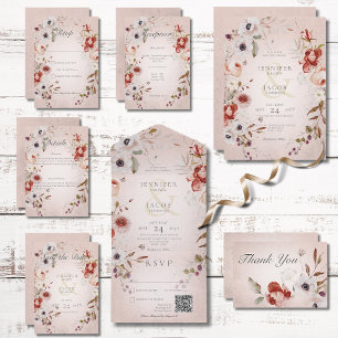 Romantic Rose Pink Floral Wedding Invitation