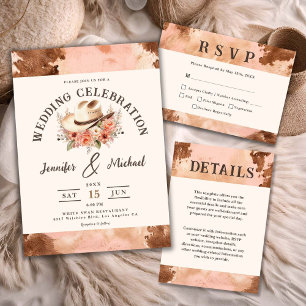 Western Wedding Invitation Blush Cowhide Invite