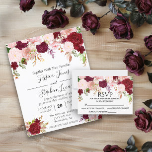 Blush Pink Burgundy Watercolor Floral Romantic Inv