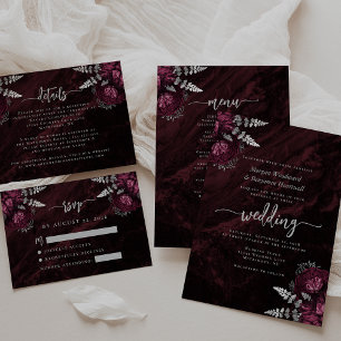 Burgundy Silver Floral Script Wedding Details Enclosure Card