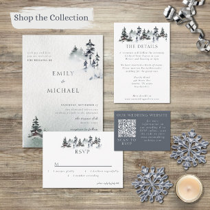 Minimalist Evergreen Mountain Green Slate Blue Inv Invitation