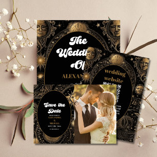 Celestial Black Gold Wedding Invitation