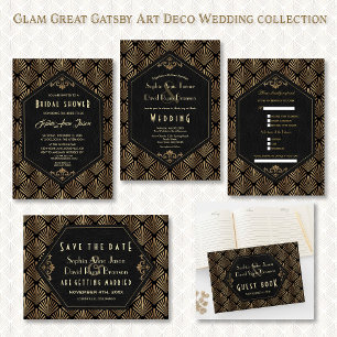 Chic Roaring 20's Great Gatsby Art Deco Wedding Invitation