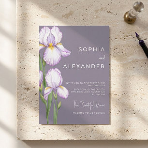 Classic Fine Art White Iris Watercolor Wedding  Invitation