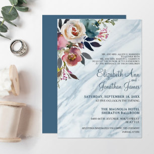 Formal Elegant Dusty Blue Marble Wedding Invitation
