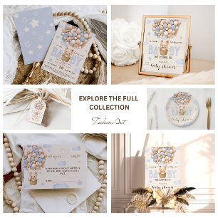 Bear Balloons Bearly Wait Baby Boy Shower  3 Cm Round Badge