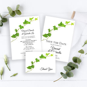 Green English Ivy Vine Wedding All In One Invitation