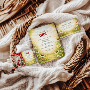 Whimsical Garden Lady Bug 1st Birthday Invitation