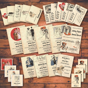 Vintage retro old cartoon 50s comic-themed Wedding Invitation