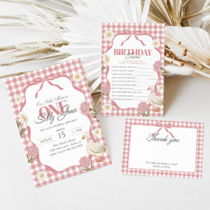 One Silly Goose Girl Cottagecore Pink 1st Birthday Invitation