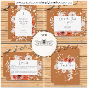 Boho Burnt Orange Fall Floral Arch Monogram Rust Save The Date