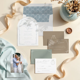 Elegant Chic Hand Drawn Bow & Ribbon Arch Photo Acrylic Invitations