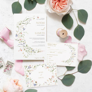 Elegant Delicate Watercolor Wildflower Wedding Invitation