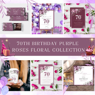 Watercolor Purple Roses 70th Birthday Thank You